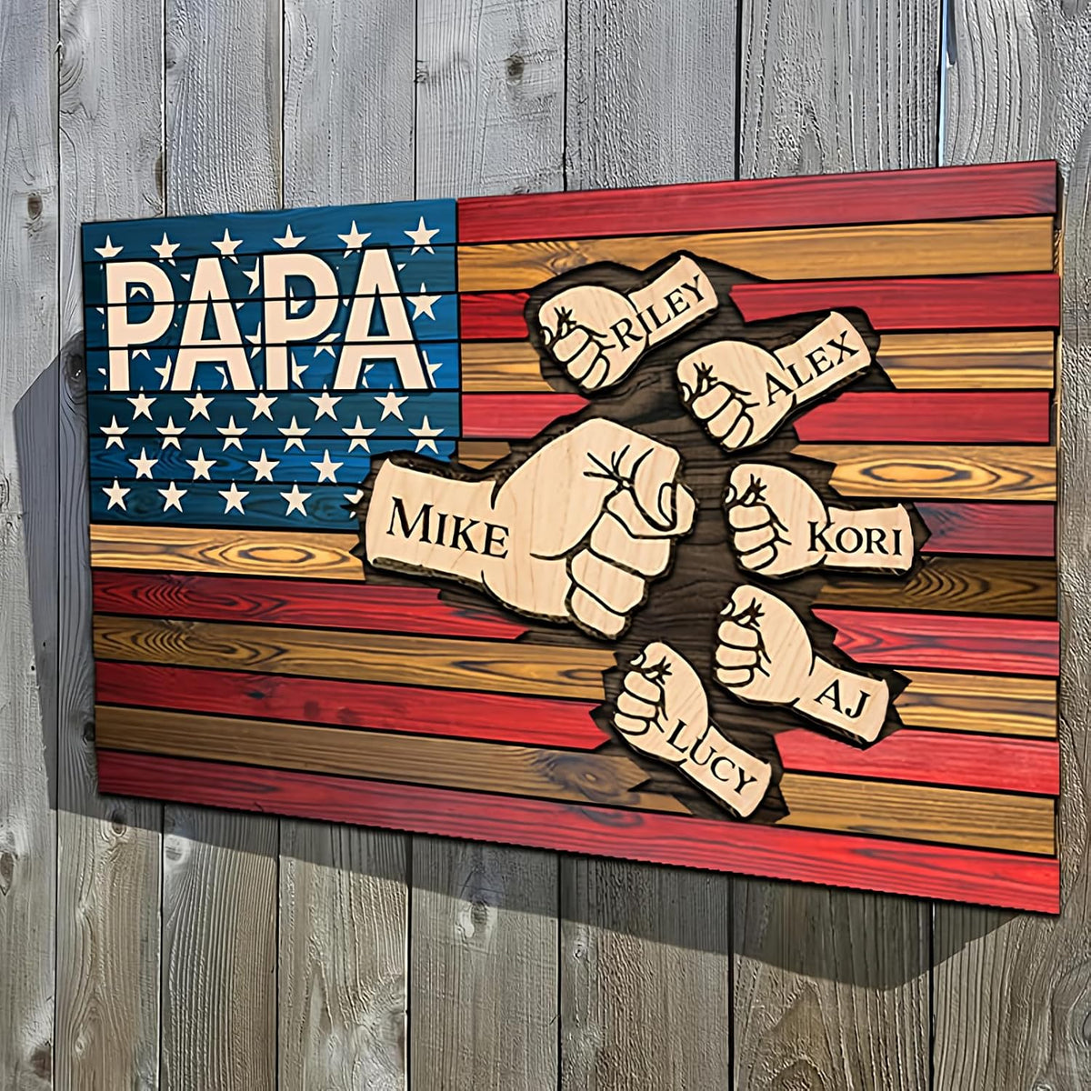 Personalized gifts for Dad Papa Grandpa, Fathers day gift from grandkids, Papa gifts flag Independence day Canvas, Fist bump Papa and Grandkids wall art, Father day decor 4th of july gift/2