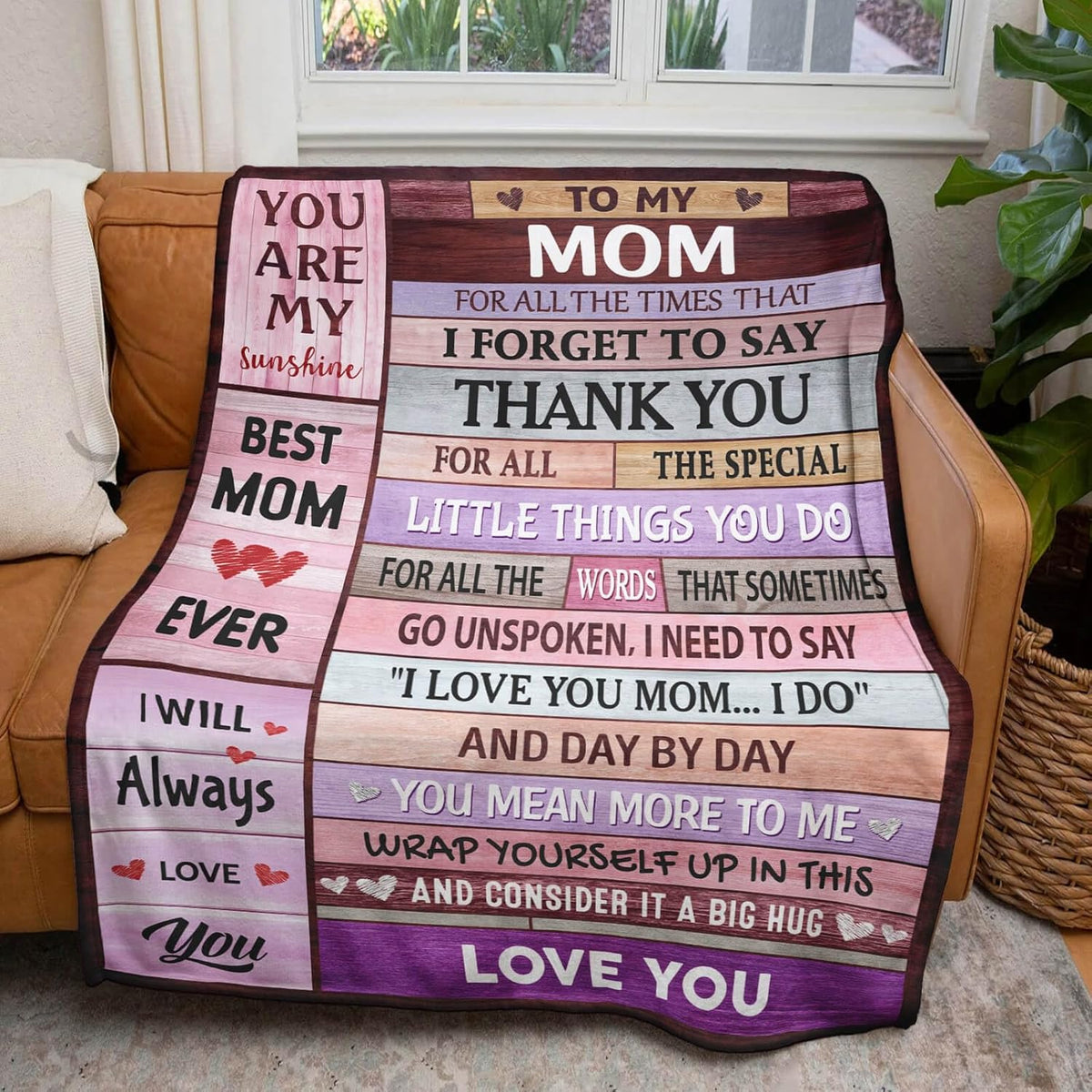 Mom Blankets Gifts for Mom from Daughter & Son, I Love You Mothers Step Letter Warm Soft Throw Blankets, Mother Blankets Gifts for Mothers Day Birthday