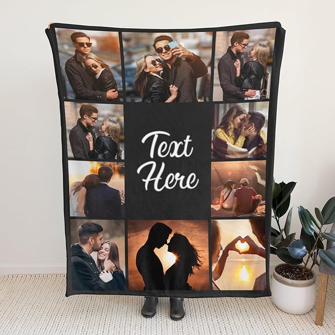 Custom Blanket with Photos Text Personalized Blanket Thows with Picture Customizable Blanket Photo Blankets Customize for Couple Girlfriend Boyfriend Wife Husband