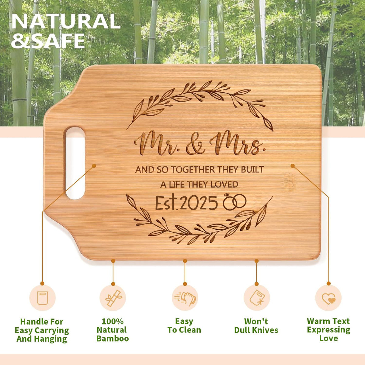 Wedding Gifts for Couple 2025, Mr and Mrs Wedding Cutting Board, Engagement Bridal Shower Marriage Gifts for Newlyweds, Couples, Bride to Be