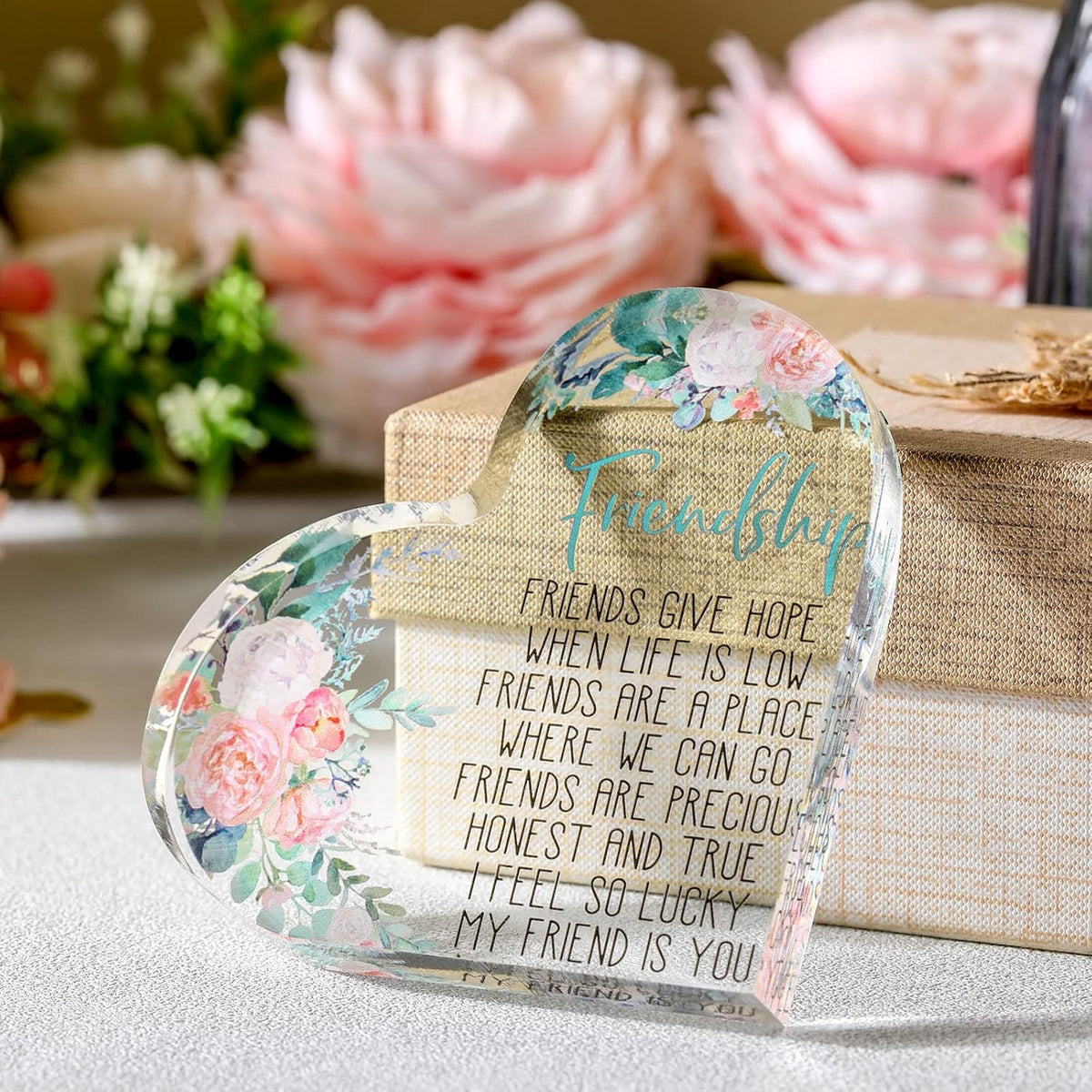 Gift for Friend Friendship Women Friend Friendship Birthday Cheer up Gift Acrylic Heart Butterfly Keepsake Paperweight for Home Office Table Shelf