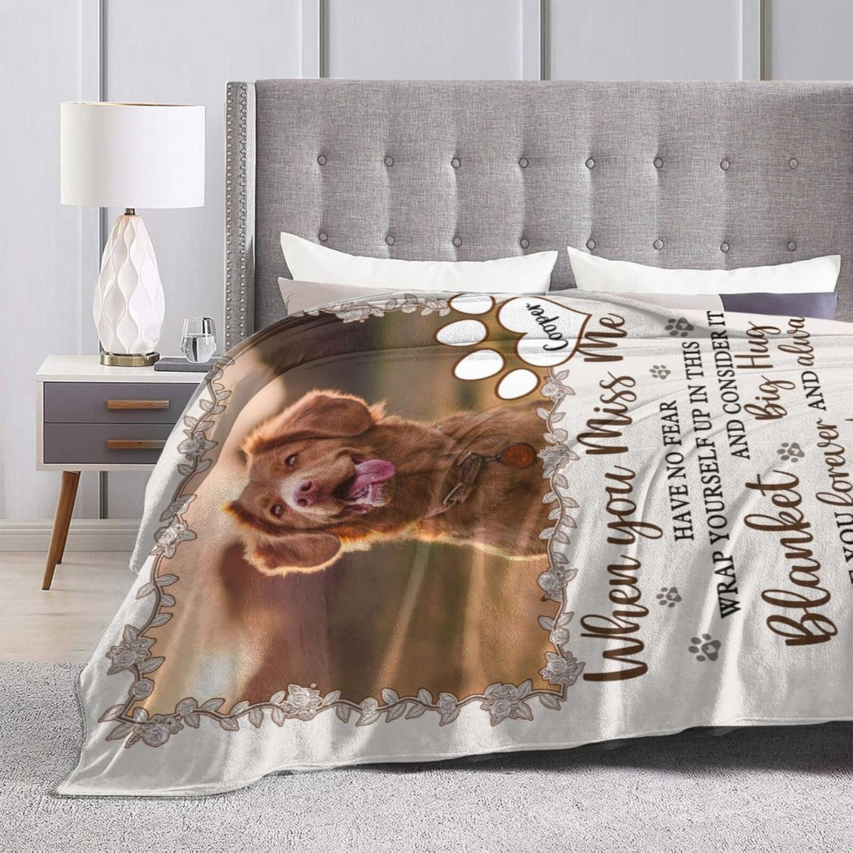 Custom Pet Memorial Blanket with Photo,Personalized Dog/Cat Loss Sympathy Gift,Pet Loss Bereavement Remembrance Gifts,Flannel Throw Blanket with Pictures