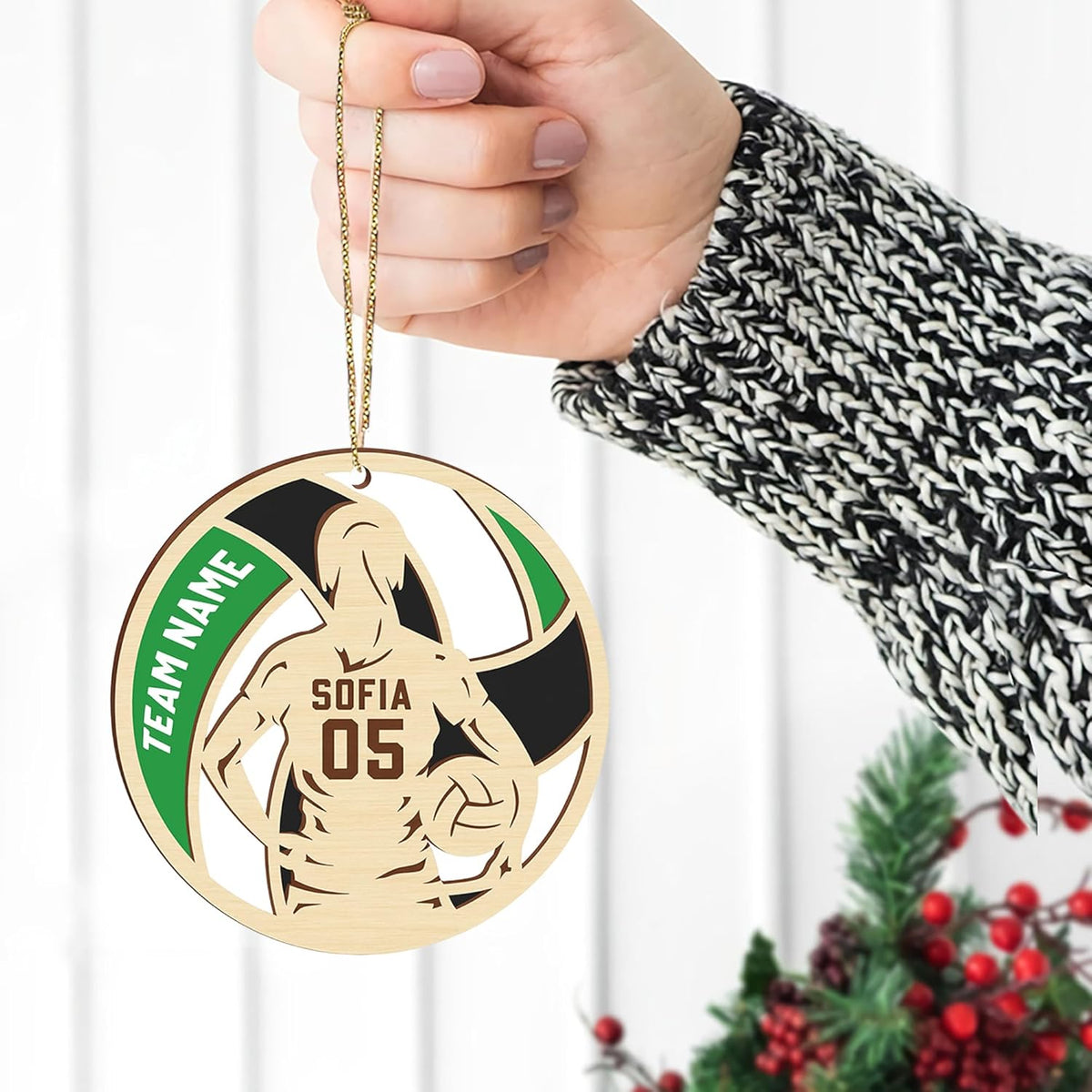 Personalized Christmas 2 Layered Wooden Volleyball Ornament, Personalized Christmas Volleyball Gifts, Custom Wooden Hanging Decor Ornaments
