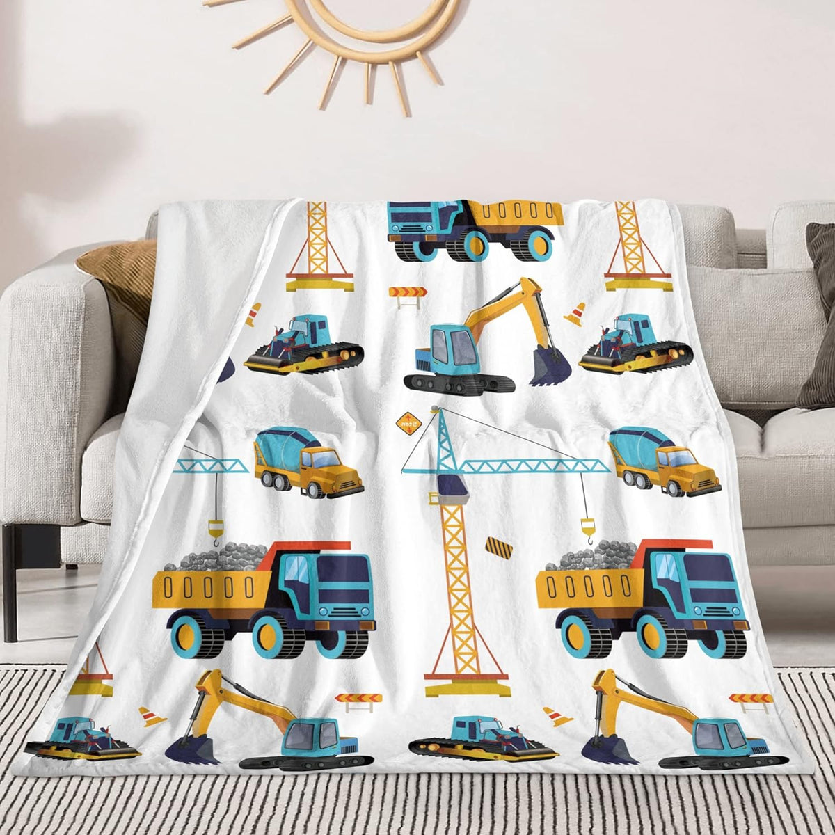 Construction Truck Blanket Boys Excavator Plush Throw Blanket Soft Fuzzy Flannel Tractor Blanket for Bed Couch Sofa Decor Blankets Trucks Car Lover Toddler Kids Blankets Gifts