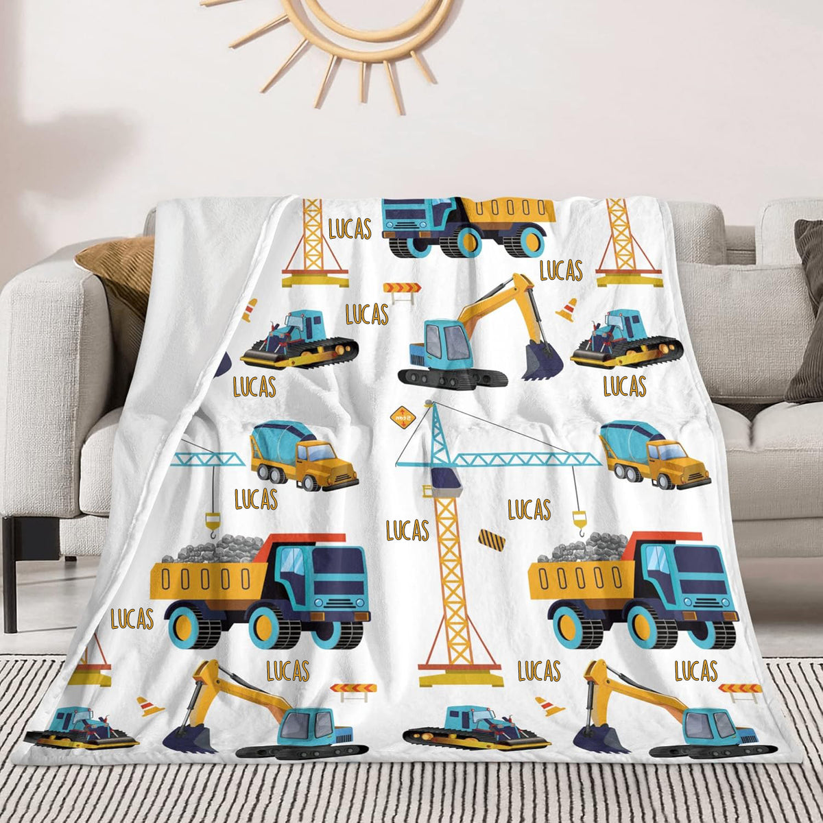 Construction Truck Blanket Boys Excavator Plush Throw Blanket Soft Fuzzy Flannel Tractor Blanket for Bed Couch Sofa Decor Blankets Trucks Car Lover Toddler Kids Blankets Gifts