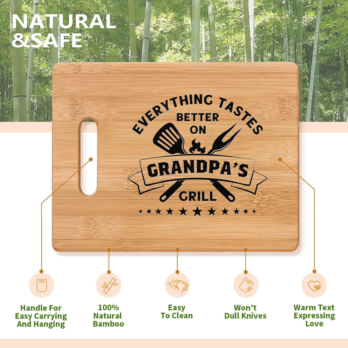 Grandpa Fathers Day Gift, Grandpa Gifts from Grandkids, Bamboo Cutting Board, Cool Fathers Day Christmas Birthday Present for Grandfather Papa
