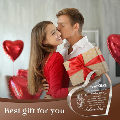 Gifts for Girlfriend, Girlfriend Birthday Gifts Ideas, To My Girl Heart Shaped Acrylic Block, I Love You Presents for Her, Valentines Day Christmas Idea for Her GF Wife
