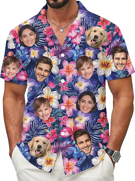 Custom Hawaiian Shirt with Face for Men Women Adult Youth Kid, Personalized Hawaiian Shirts with Face Photos Picture