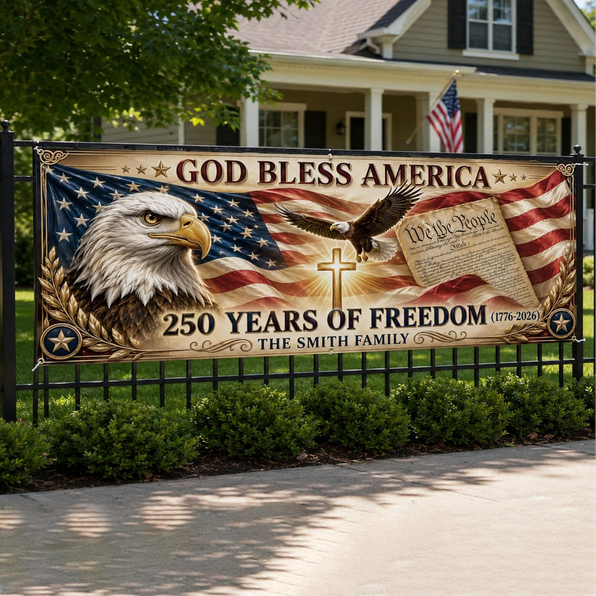 Personalized America 250th Anniversary Banner, Custom Family Name Patriotic Sign, 1776-2026 Yard Outdoor, American Anniversary Decor for Independence, July 4th Decor, 250th Birthday Party