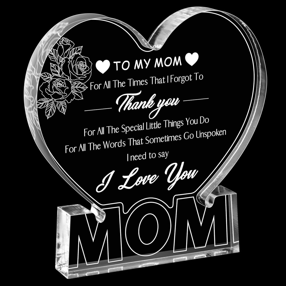 Carnation Acrylic Heart Plaque Mom Present - Thanksgiving, Christmas, Valentine's, Mother's Day & Birthday Gift