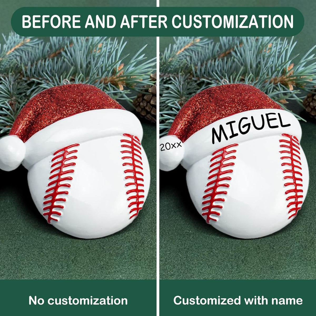 Baseball Christmas Ornaments 2025 Custom Hand-Painted Resin Sports Ornament with Name & Year, Christmas Decor Gift for Family, Kids & Baseball Fans