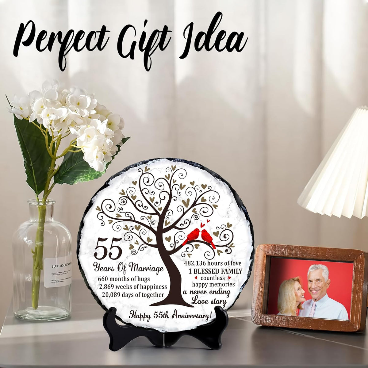 Emerald Couple Slate Plate- 55th Wedding Gifts for Parents Couple - 55th Anniversary Unique Gift Ideas - 55th Wedding Slate Plate (55th Wedding Anniversary)