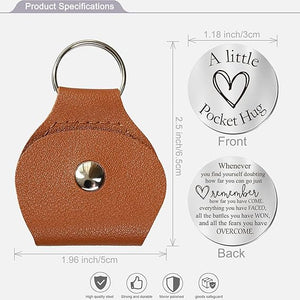 Pocket Hug Token Gifts for Men Boyfriend Girlfriend Inspirational Gift for Son Daughter Brother with Leather Keychain