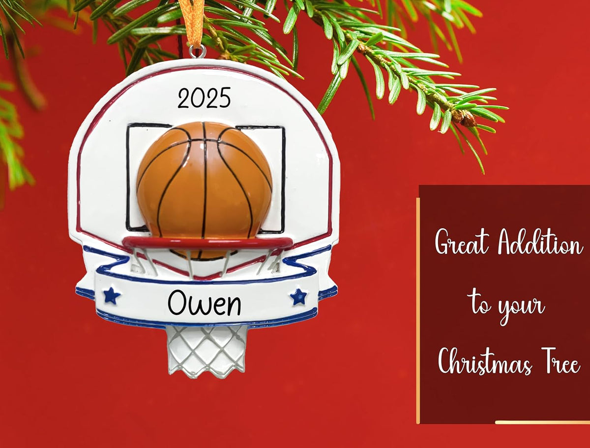 Personalized Basketball Christmas Ornament 2025 | Hoop & Ball Xmas Tree Decoration for Boy & Girl | Customized Unique Keepsake Gift for Basketball Player Coach MVP | Custom Name & Year
