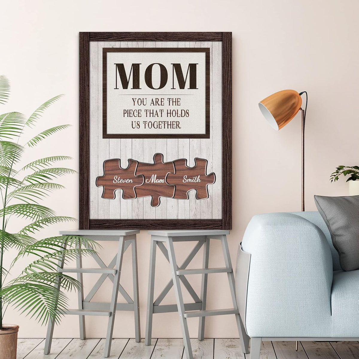 Personalized Mother's Day Gifts for Mom from Son Daughter Unique Birthday Presents for Mom Custom Puzzle Sign Canvas Prints Rustic Wall Art Home Decor
