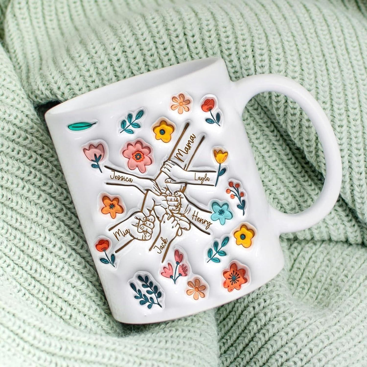 Personalized Mother's Day Gifts Mom You Hold My Hand Also My Heart Mug, Family Personalized Custom 3D Inflated Effect Printed Mug, Mother's Day, Gift For Mom, Grandma, Nana