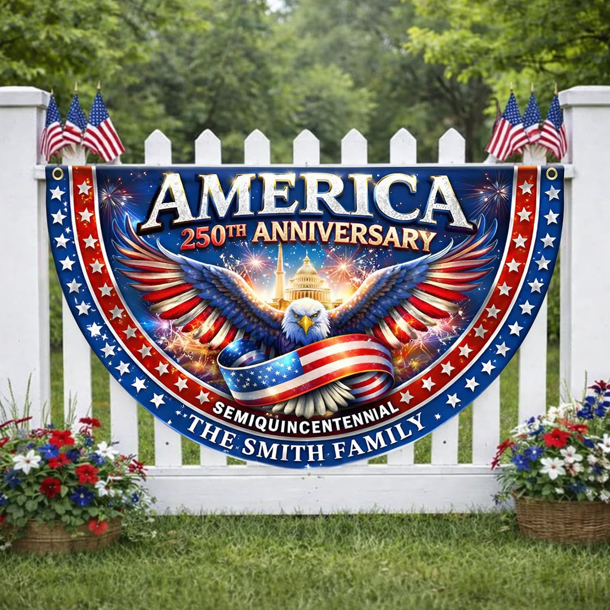 Personalized 250 Years of Freedom Flag, Custom 250 Year American Anniversary Banner with Family Name, 250th American Anniversary Decorations, Patriotic Banner Gifts for Family, Friend