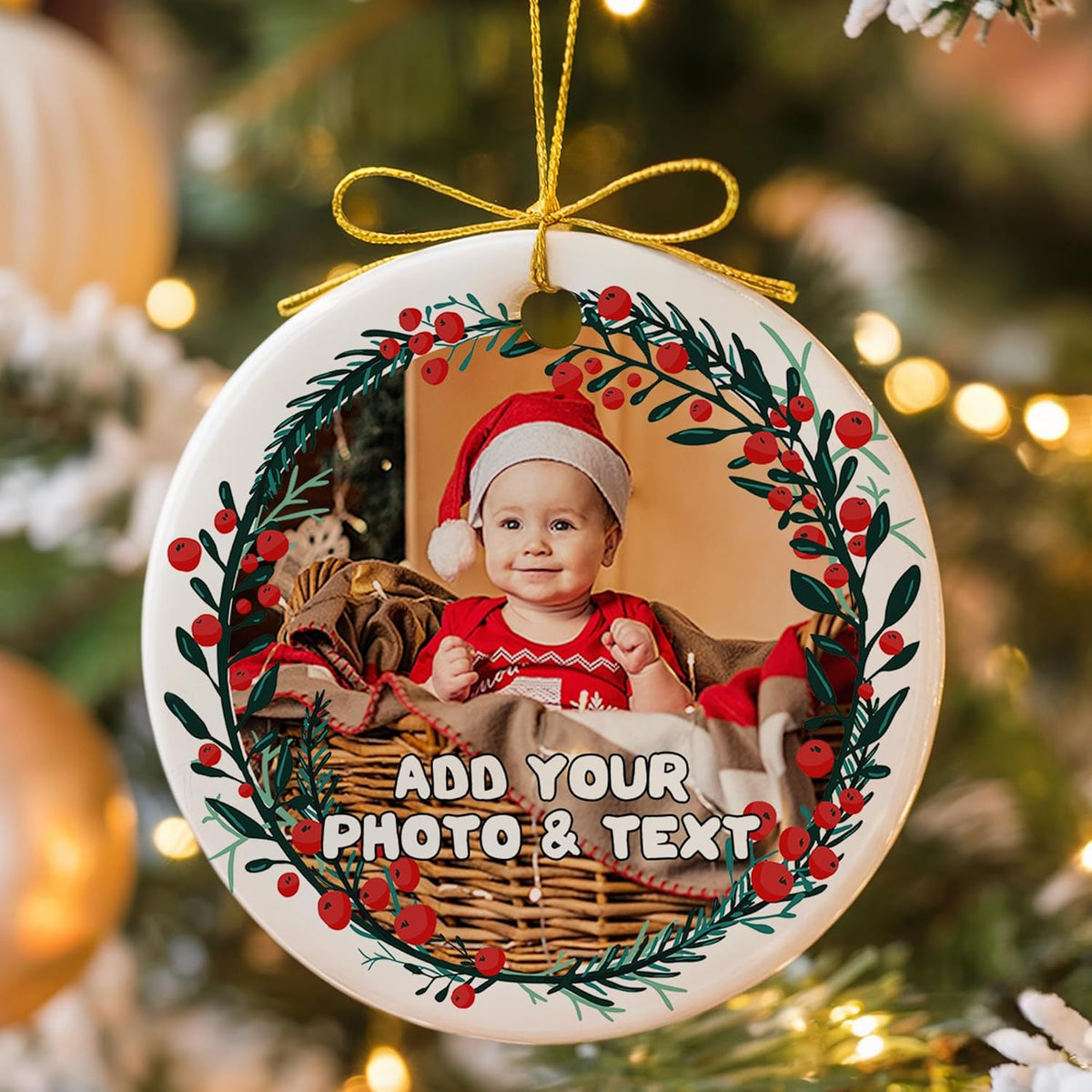 Personalized Christmas Ornaments 2025 Custom Photo Picture Text Ornament Customized Ceramic Xmas Tree Decorations for Kids Couples Family Dogs