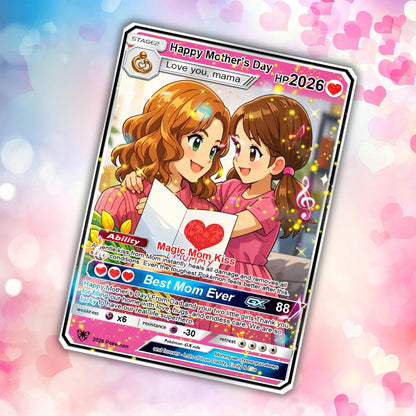 Custom Poke Cards for Mommy | Birthday Card for Mom from Daughter | Custom Trading Cards Personalized Gift | Cute Anime Style Special Keepsake for Mother | Gifts to My Mega Mom