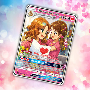 Custom Poke Cards for Mommy | Birthday Card for Mom from Daughter | Custom Trading Cards Personalized Gift | Cute Anime Style Special Keepsake for Mother | Gifts to My Mega Mom