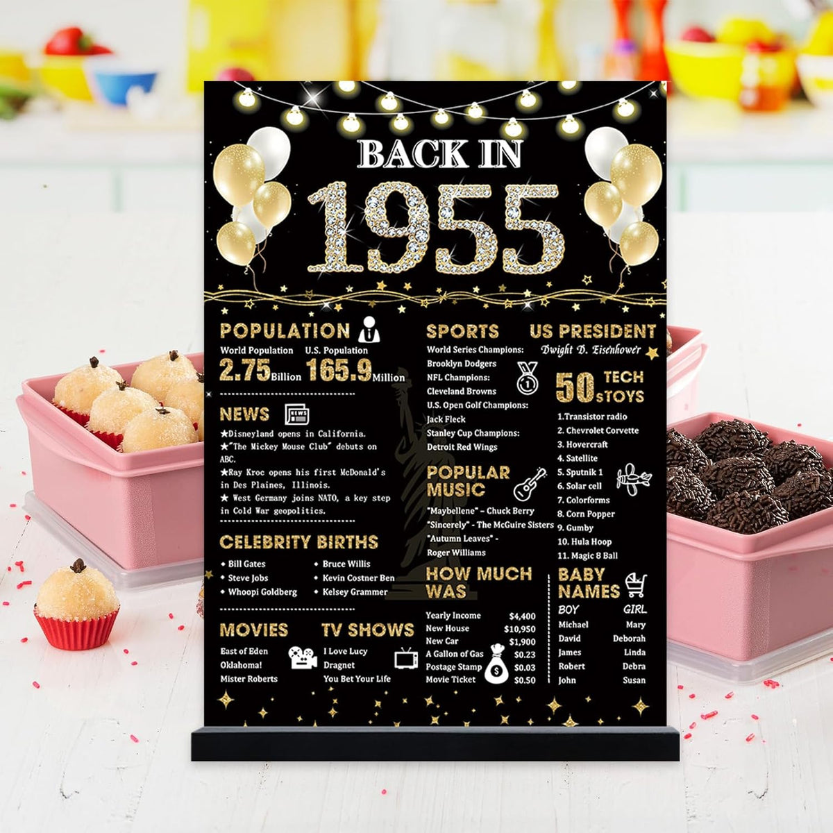 50th Birthday Decorations Gift for Women Men, Black Gold Back in 1975 Poster Acrylic Sign Centerpiece 50th Anniversary Table Decor, 50 Years Old Birthday Party Supplies