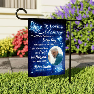 Custom Double Sides Memorial Flag with Photo Personalized Garden Flag in Loving Memory Garden Flags for Outdoor Yard Home Cemetery Farmhouse Porch Patio DecorationsGrave