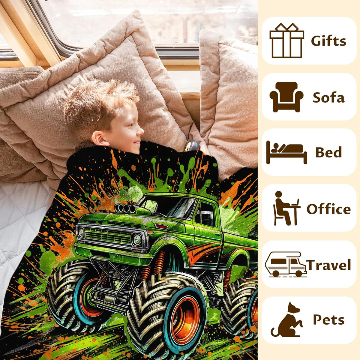 Truck Blanket for Boys Son Custom Throw Blankets Gift for Kids Adults Birthday Christmas, Personalized Throw for Sofa Couch Travel Car