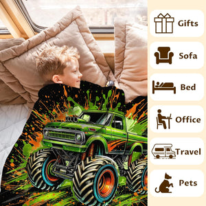 Truck Blanket for Boys Son Custom Throw Blankets Gift for Kids Adults Birthday Christmas, Personalized Throw for Sofa Couch Travel Car