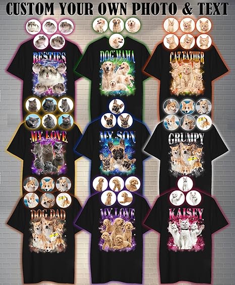 Custom Photo Bootleg Rap Shirt with Girlfriend's Face for Boyfriend - Vintage Graphic Shirt for Dog Lovers Cat Lovers Dog Mom Dog dad