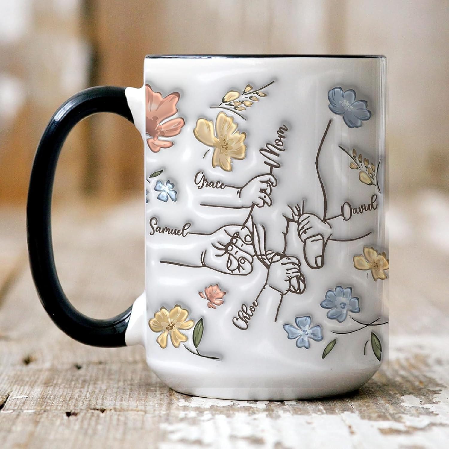 Personalized Mother's Day Gifts Mom You Hold My Hand Also My Heart Mug, Personalized Holding Mama's Hand 3D Inflated Effect Mug, Hold My Hand Coffee Mug, Mother And Children Ceramic Mug