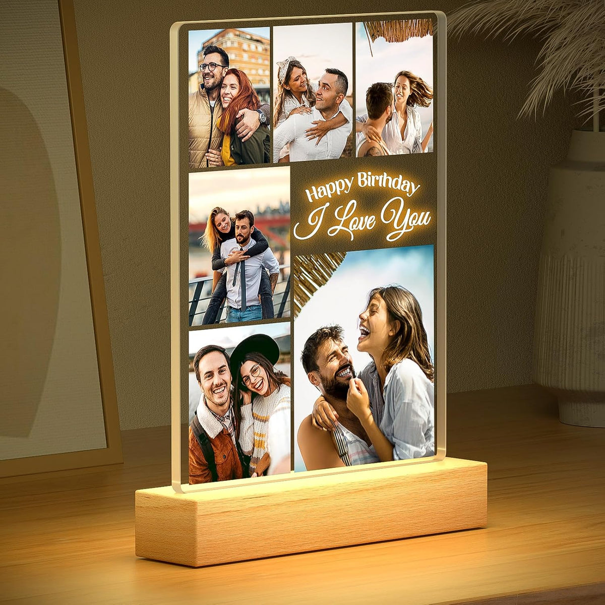 Custom Picture Frames, Personalized Photo Frame with Night Light, Customized Photo Frame, Personalized Anniversary Birthday Gifts for Women Men Him Her Couple