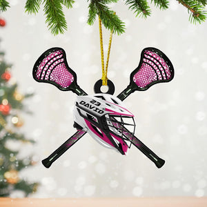 Personalized Name Number Lacrosse Christmas Ornament, Lacrosse Ornament for Lacrosse Team Member, Lacrosse Christmas Pine Hanging Decoration for Xmas