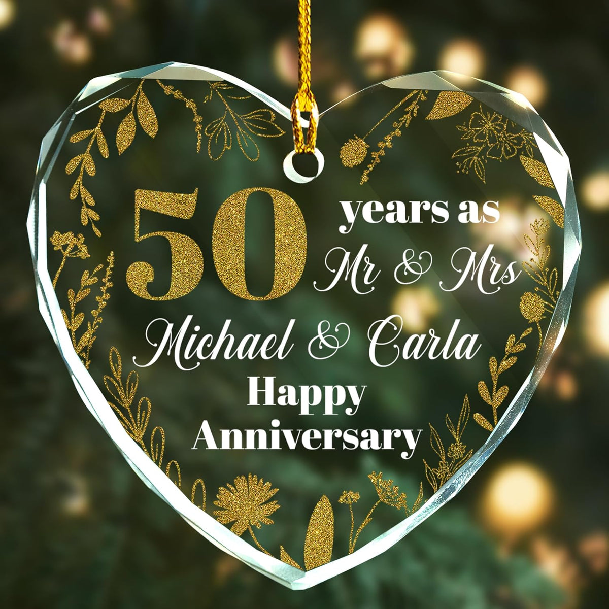 Personalized 50th Wedding Anniversary Glass Ornament Mr and Mrs Christmas Ornament 2025 Golden Anniversary Keepsake Gift for Parents Grandparents Couples Celebrating 50 Years