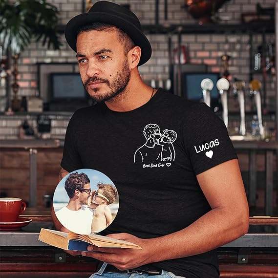 Customized Father's Day Dad Shirts Hoodie for Men Custom Outline Daddy Papa Father Dad Photo - Best Daddy Dad Grandpa Gifts from Daughter Son