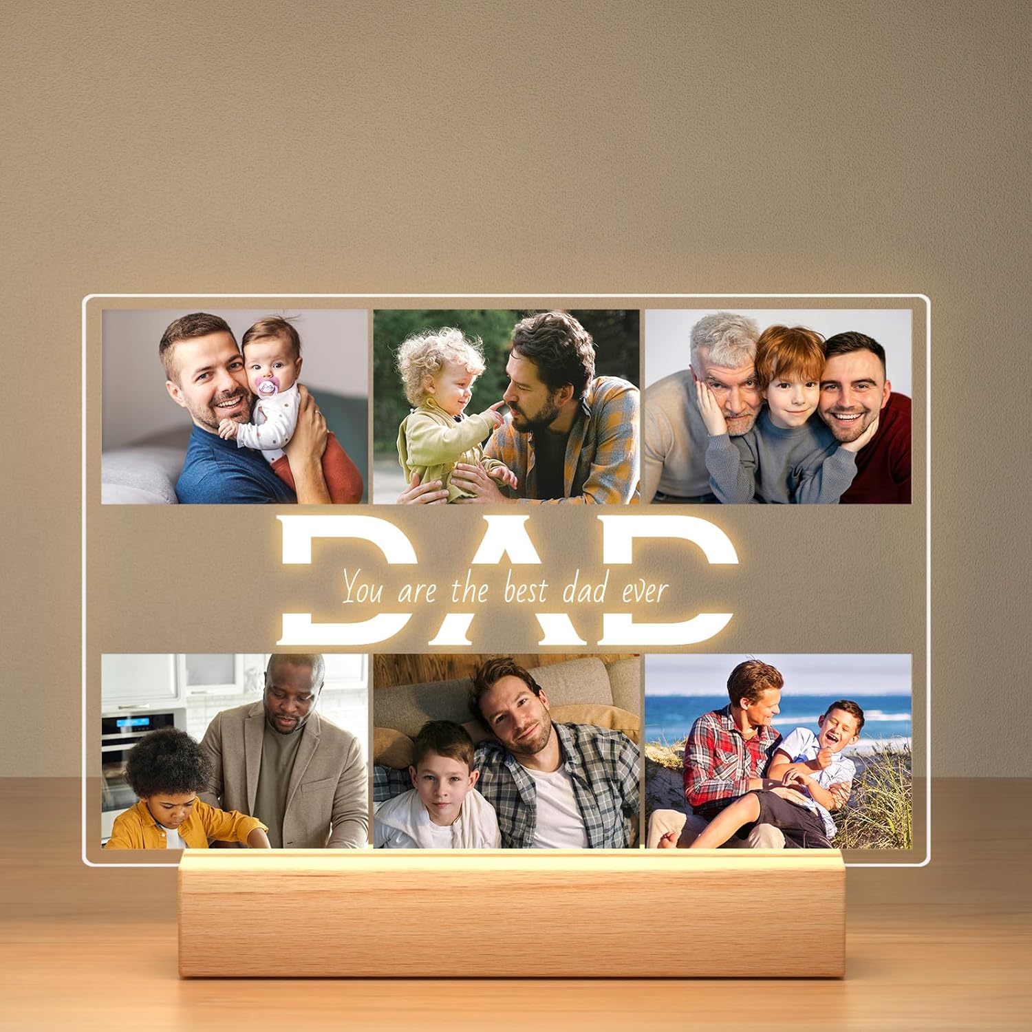 Personalized Father's Day Gifts for Dad from Daughter Son, Customized Picture Frames with Photos, Custom Photo Frame with Night Light, Personalized Dad Gifts for Birthday Fathers Day