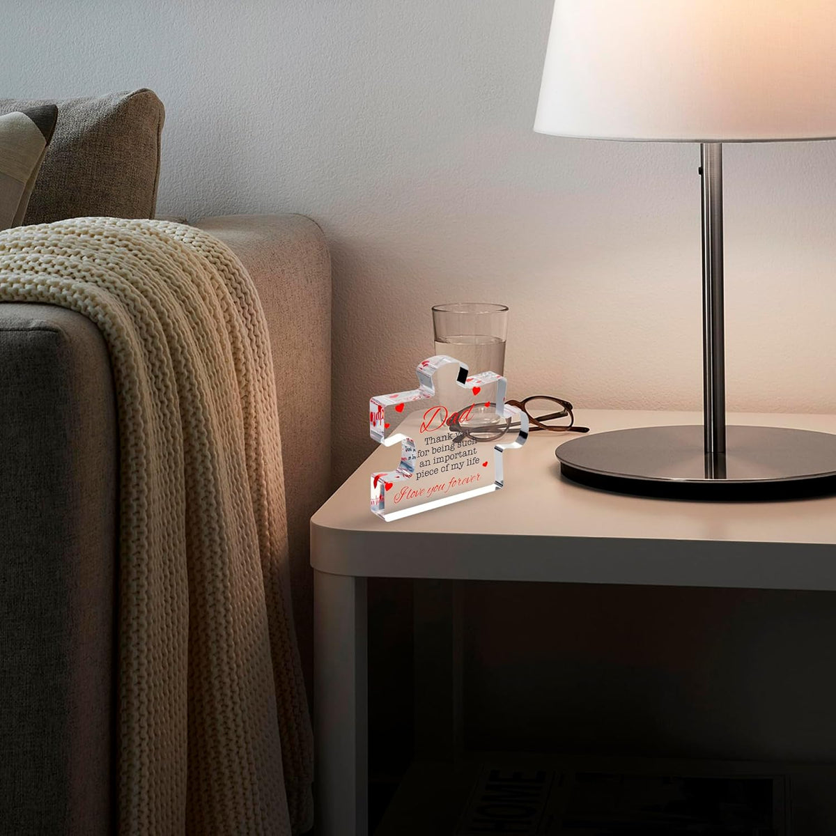 Thanks For Being Such An Important Piece Acrylic Block Puzzle Birthday Gifts for Dad Cool Dad Presents from Daughter, Son, Mom - Heartwarming Men Birthday Gift, Ideas