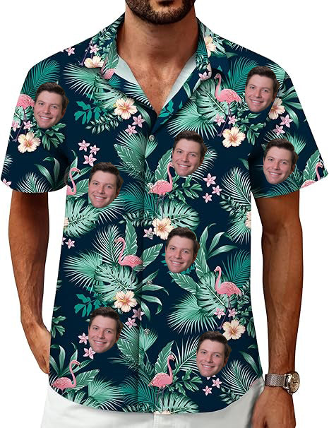 Hawaiian Shirt for Men Beach Shirts Custom Face Button Down Short Sleeve Tropical Tops Vacation Aloha Outfits Island Clothes Summer