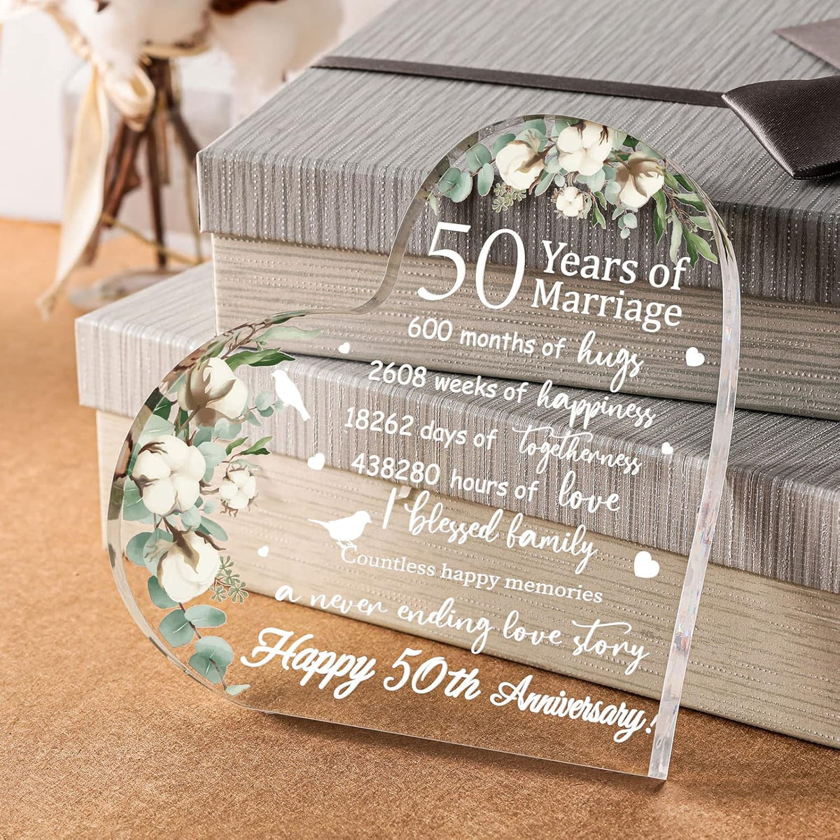 Wedding Gift for Her Years of Marriage Gift Happy Anniversary Present for Woman Acrylic Heart Marriage Keepsake for Wife Husband Girlfriend Boyfriend