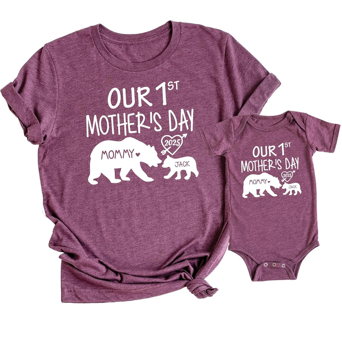 Our 1st Mother's Day Shirt, Mommy and Me Shirts, Matching First Mother's Day Outfits, Customizable with Names and Date, Baby Bodysuit and Mom Shirt Set, Mother's Day Gift Idea