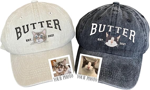 Custom Embroidered Cat  Mom Hat, Personalized Dad Cap Embroidery, Dog Portrait, Unisex-Adults, Men's Adult, Cotton, S, Embroidered Hat, Letter Print