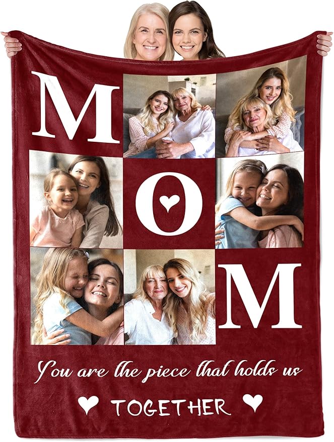 Personalized Mothers Day Birthday Gifts for Mom from Daughter Son, Custom Throw Picture Blanket for Mama, Best Mom Ever, Customized Christmas Valentines Gifts for Wife from Husband