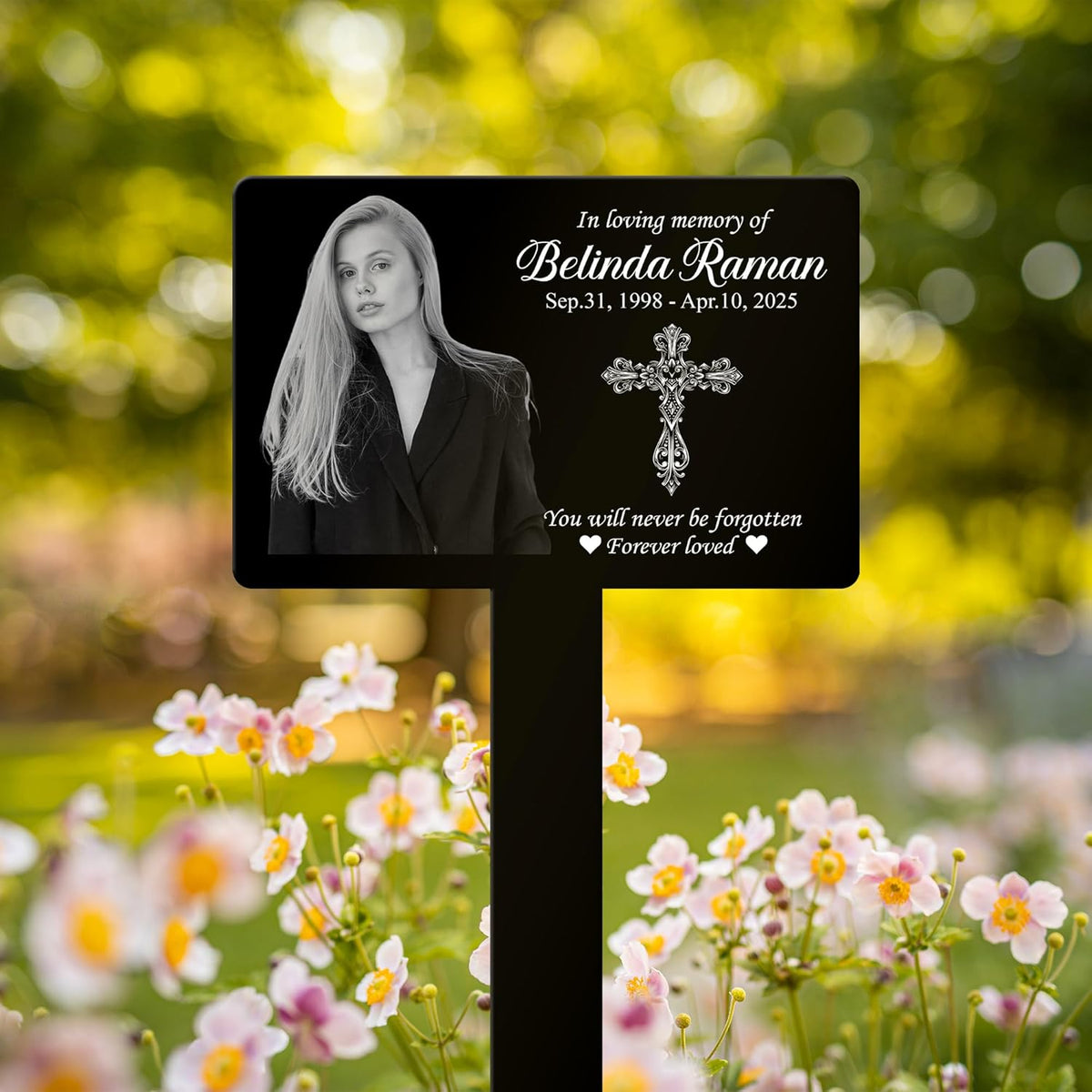 Personalized Memorial Garden Stake - Planted in Memory of Sympathy Gift for Loss of Loved One - Custom Outdoor Plaque with Photo, Name & Dates - Remembrance Garden & Grave Marker