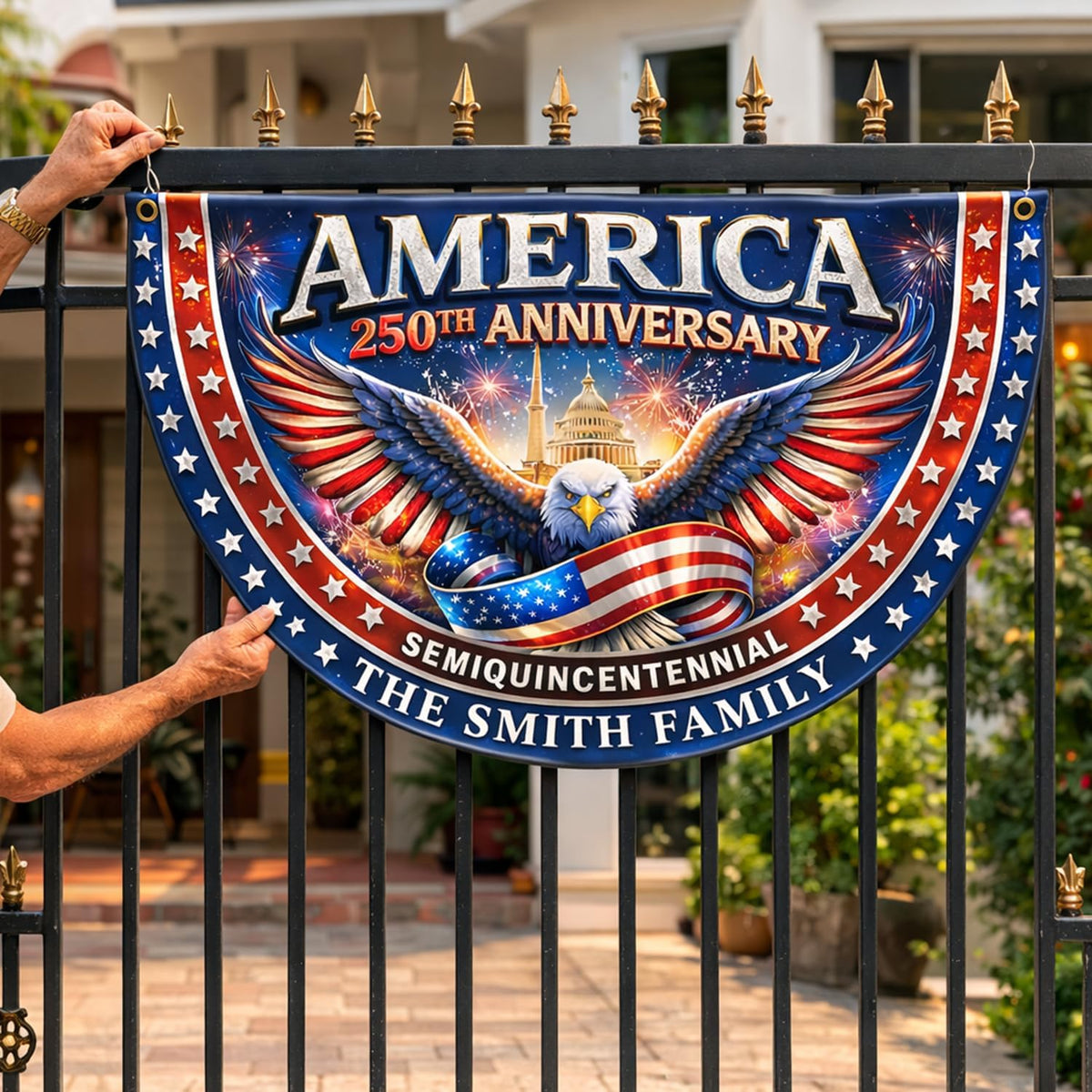 Personalized 250 Years of Freedom Flag, Custom 250 Year American Anniversary Banner with Family Name, 250th American Anniversary Decorations, Patriotic Banner Gifts for Family, Friend