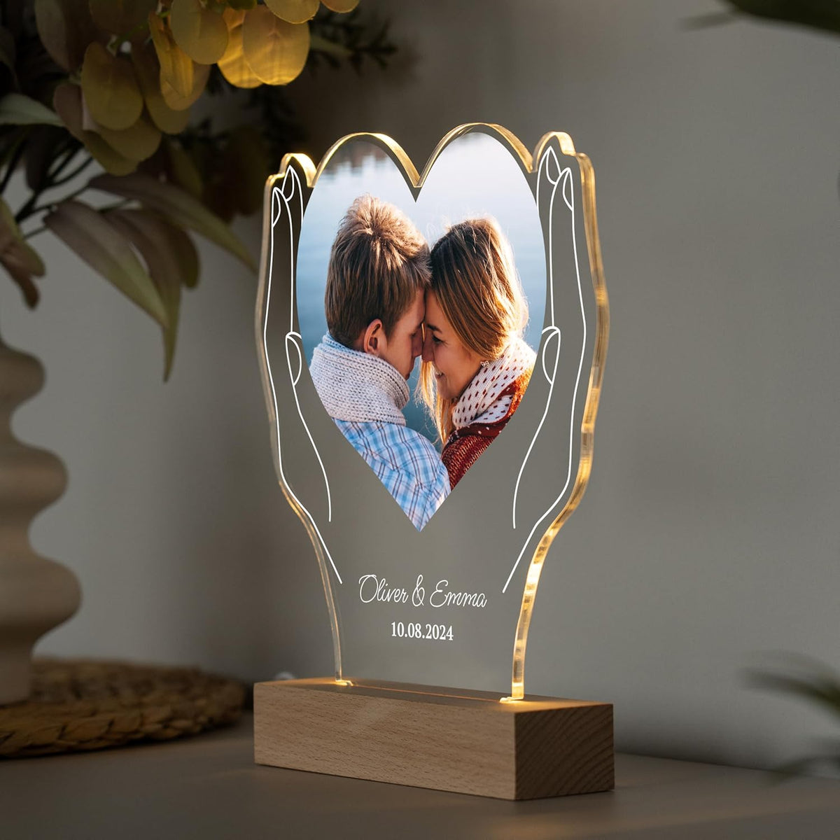 Unique Gifts for Boyfriend - Customized LED Picture Frame - Heart-Shaped Acrylic Frame - Romantic Gift for Anniversary, Wedding, or Birthday