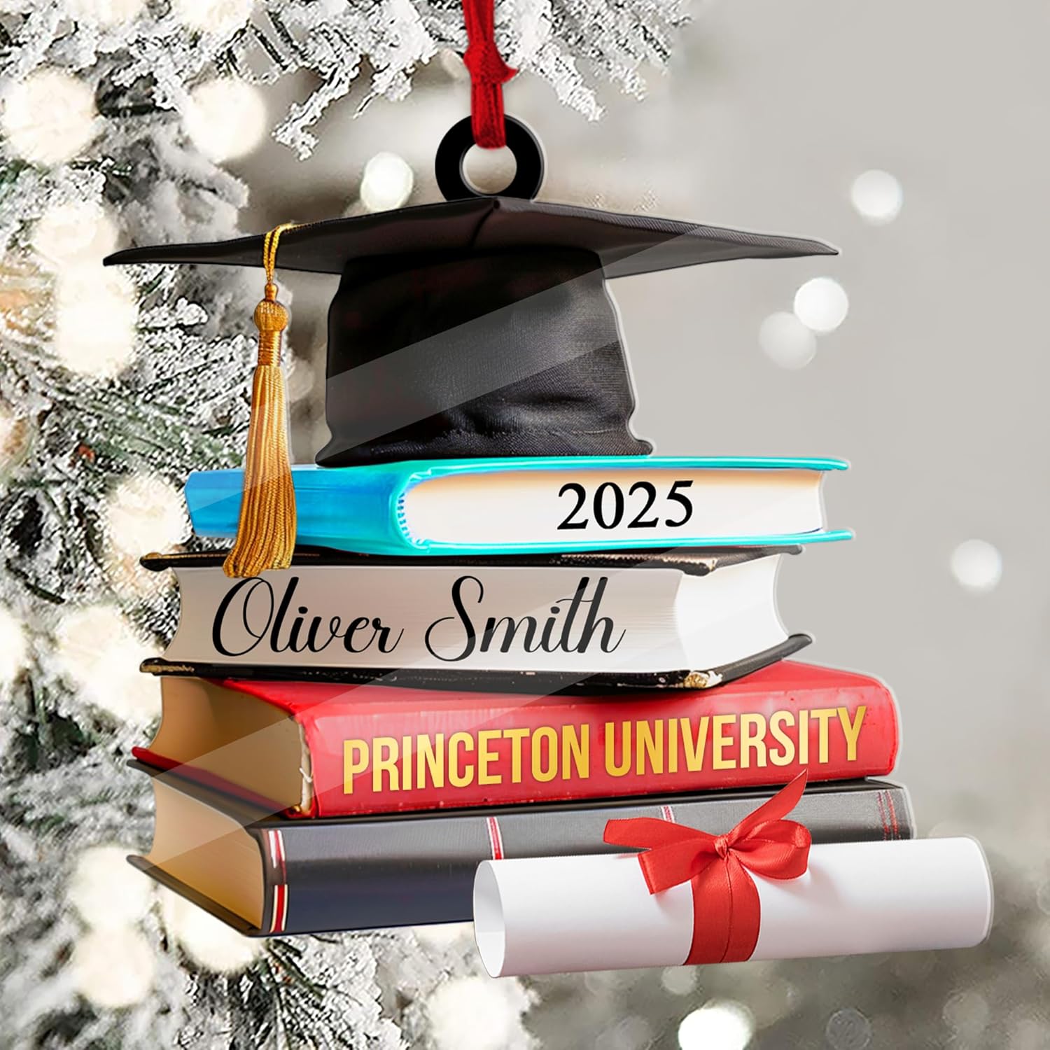Personalized Graduation Ornament 2025, Custom Name Grad Cap w/Books Scroll Acrylic 2D Ornaments, Class of 2025 Graduated Keepsake, High School College Bachelor Congratulation Christmas Xmas Gifts
