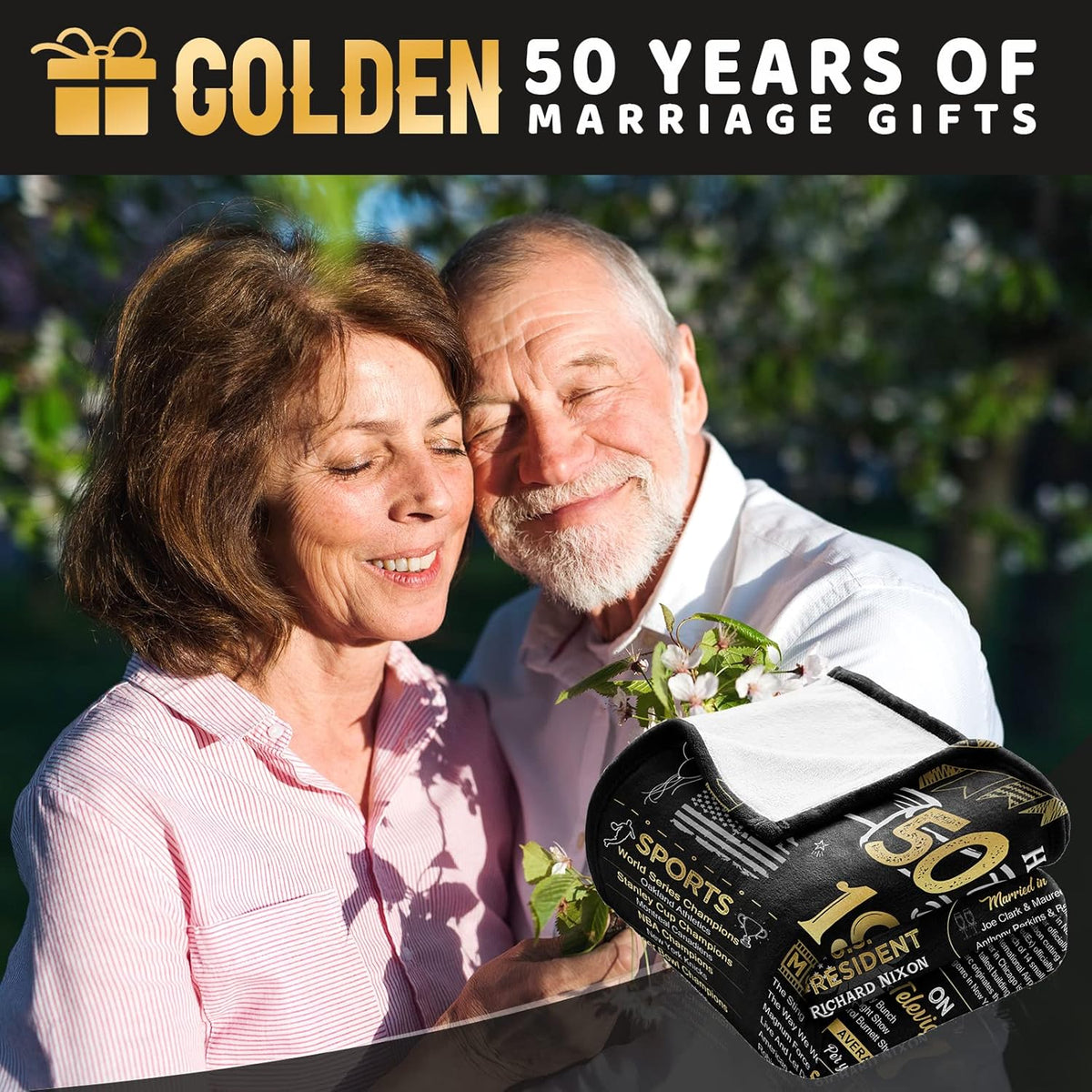50th Anniversary Blanket - Golden '50 Years of Marriage' Commemorative Gift for Couple - Wife, Husband, Parents, Grandparents - Back in 1975 - Blanket