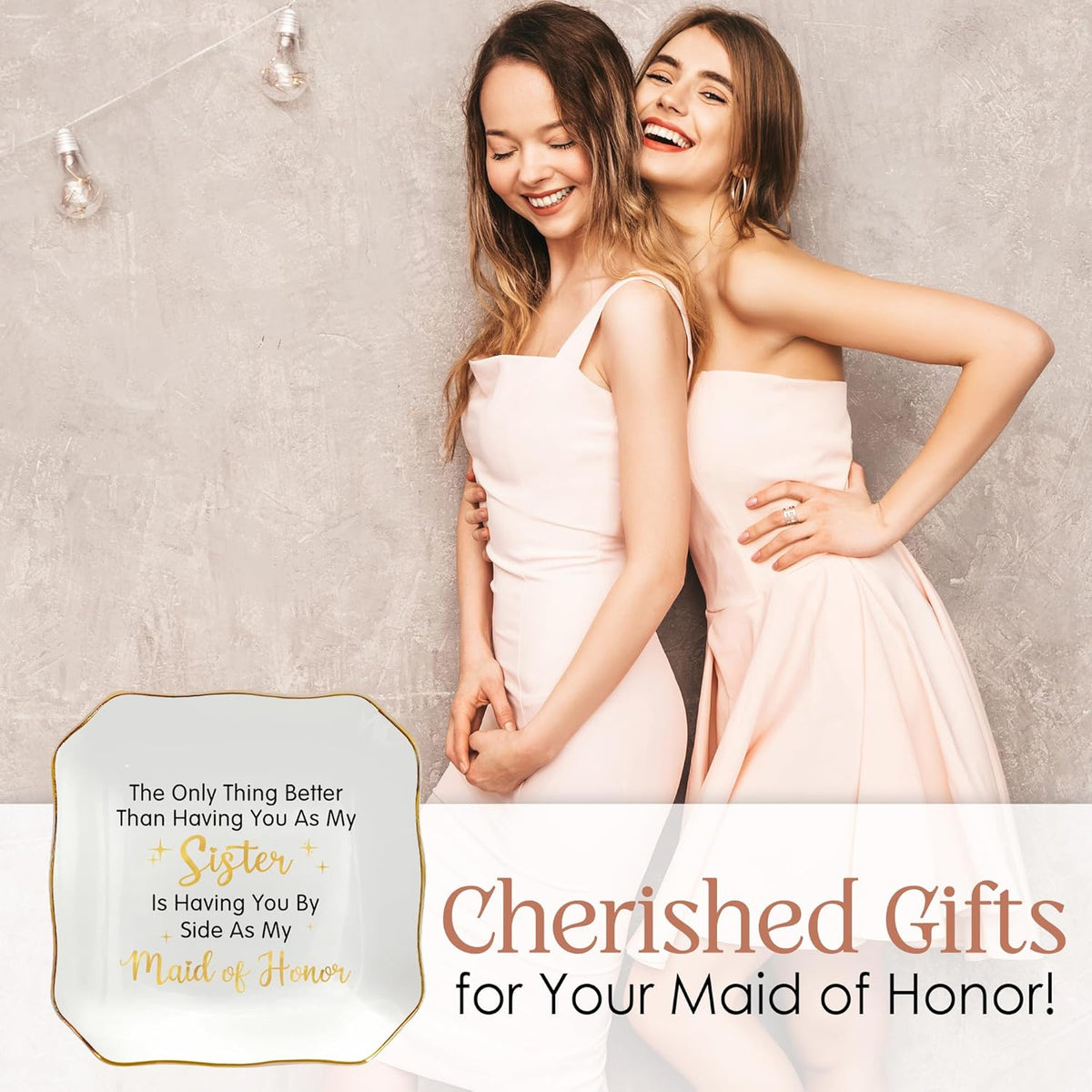 Maid of Honor Gifts for Women - Ceramic Jewelry Dish Tray - Wedding Bridesmaid Gifts for Sister, Ring Holder for Women, Jewelry Tray for Maid of Honor Proposal, Bridesmaid Gift Ideas