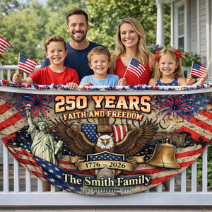 Personalized USA 250th Anniversary Bunting Flag with Family Name, Custom America 250th Birthday Bunting Flag, America 1776 2026 Patriotic Eagle Design Banner, 4th of July Decor