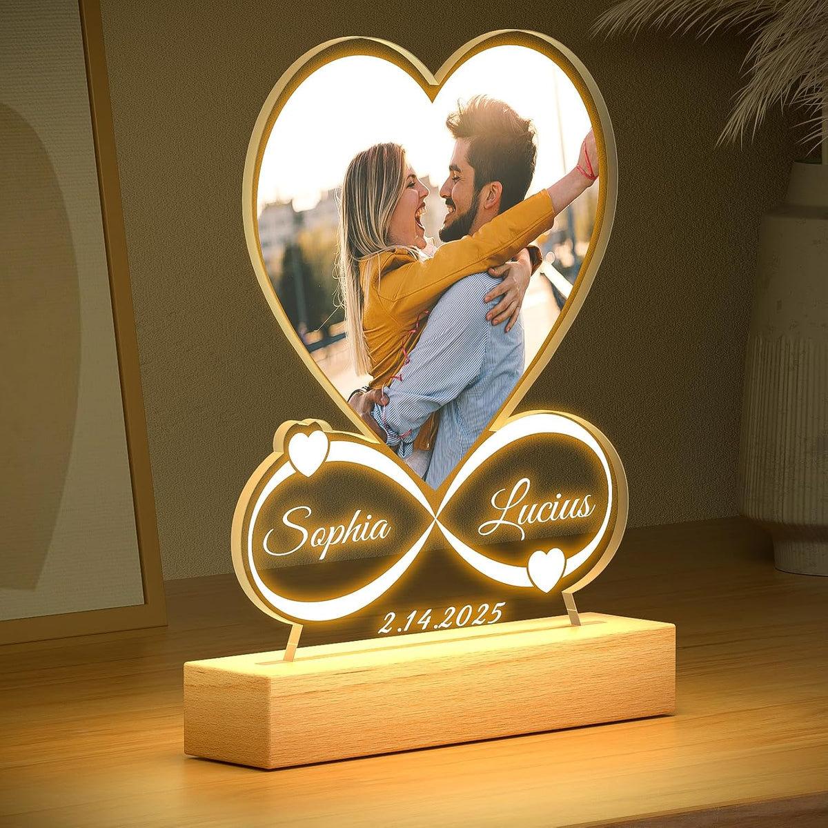 Custom Picture Frames with Photo, Personalized Photo Frame with Night Light, Customized Picture Frame, Personalized Mothers Day Anniversary Birthday Gifts for Women Men Her Him Mom Dad Baby Kid Family