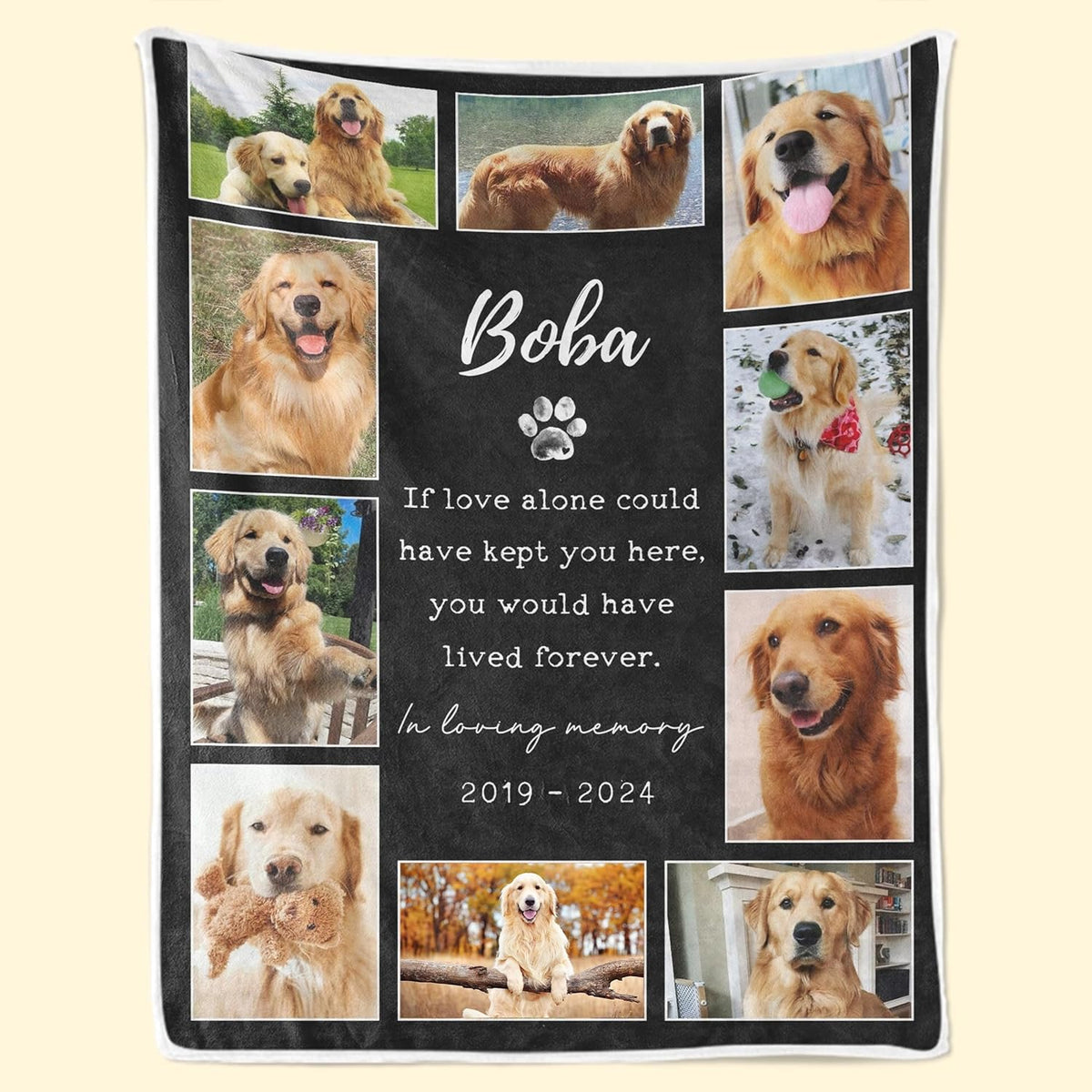 Personalized Photo Blanket, Pet Memorial Keepsake, Dog Loss Gift, Custom Paw Print Blanket, Gift for Dog Mom & Dad